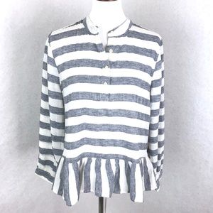 Lucky Brand Popover Shirt Striped Peplum Hem